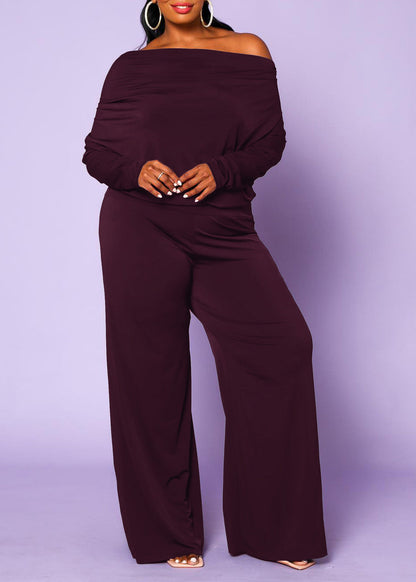 Plus Size Relaxed Fit Long Sleeves Multiple way Style Wide Leg Jumpsuit