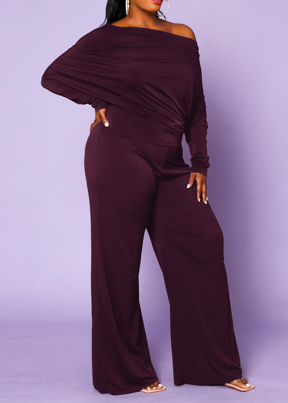 Plus Size Relaxed Fit Long Sleeves Multiple way Style Wide Leg Jumpsuit