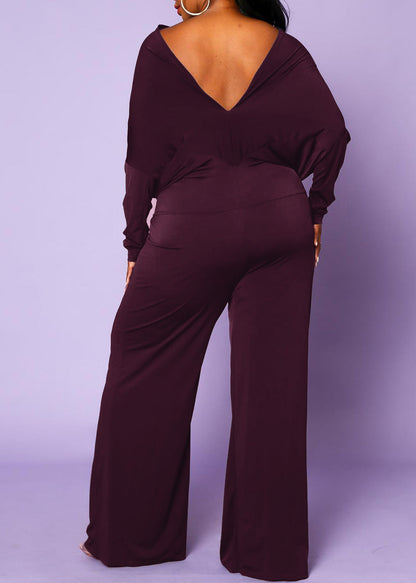 Plus Size Relaxed Fit Long Sleeves Multiple way Style Wide Leg Jumpsuit