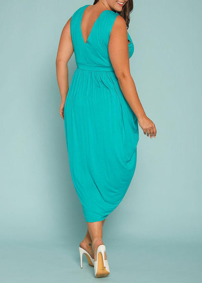 Plus Size Sleeveless  V-Neck Petal Wrap Midi Dress