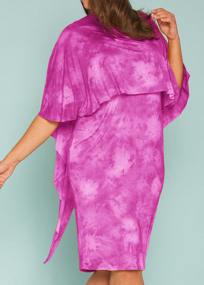 Hi Curvy Plus Size Women Tie Dye Caped Midi Dress