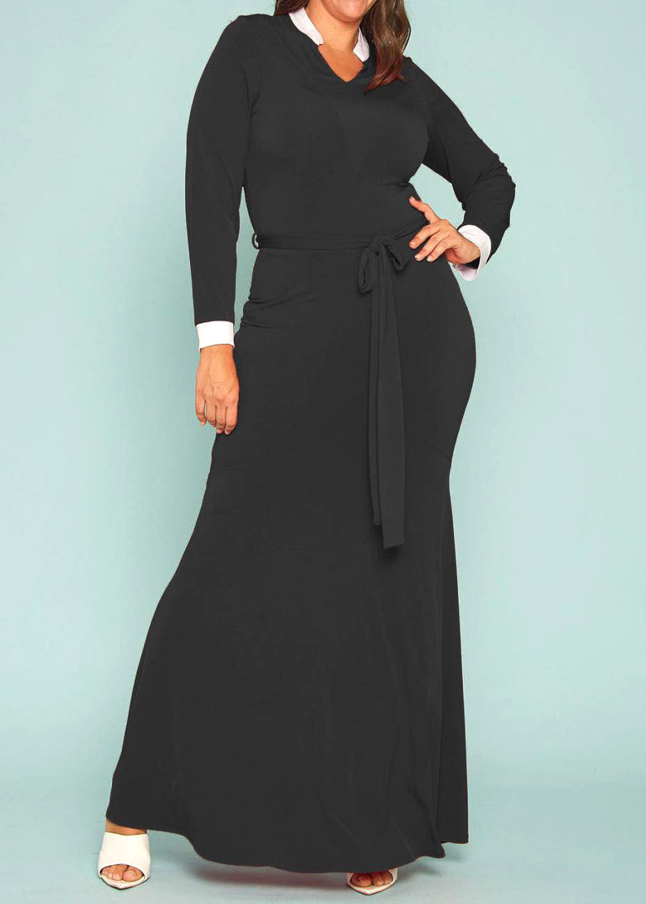 Plus Size Women Contrast Collared Gown Maxi Dress