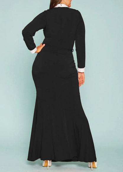 Plus Size Women Contrast Collared Gown Maxi Dress