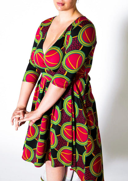 Hi Curvy Plus Size Women Multi Print Hi-Lo Wrap Midi Dress Made In USA