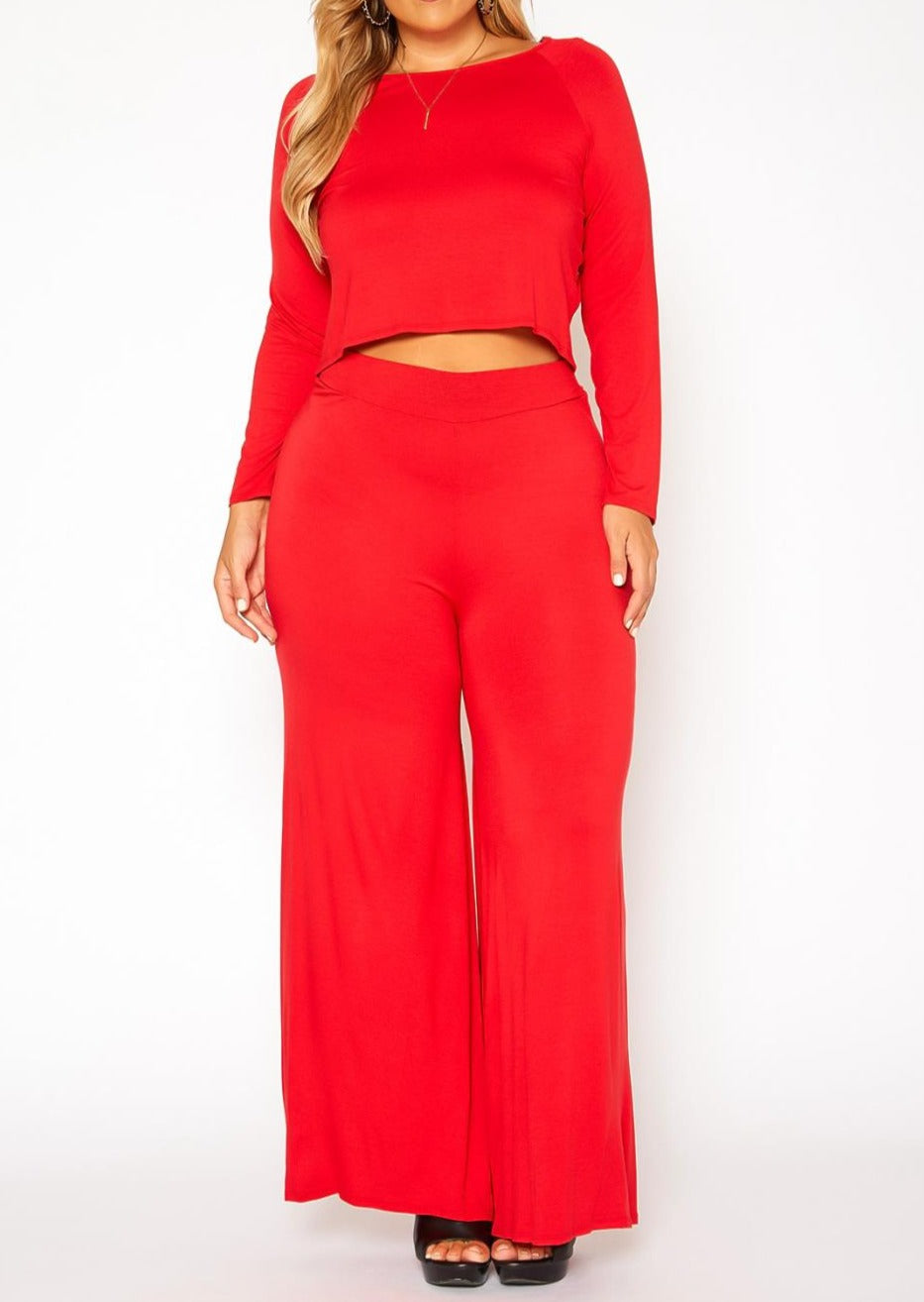 Hi Curvy Plus Size Casual Cropped Sweater & Flare Legging Set