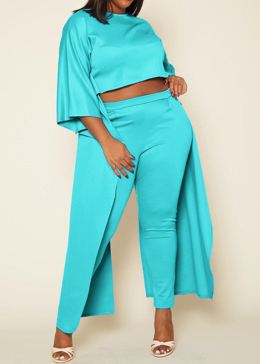 HI CURVY Plus Size Maxi Cape Crop Top & Fitted Pants Set