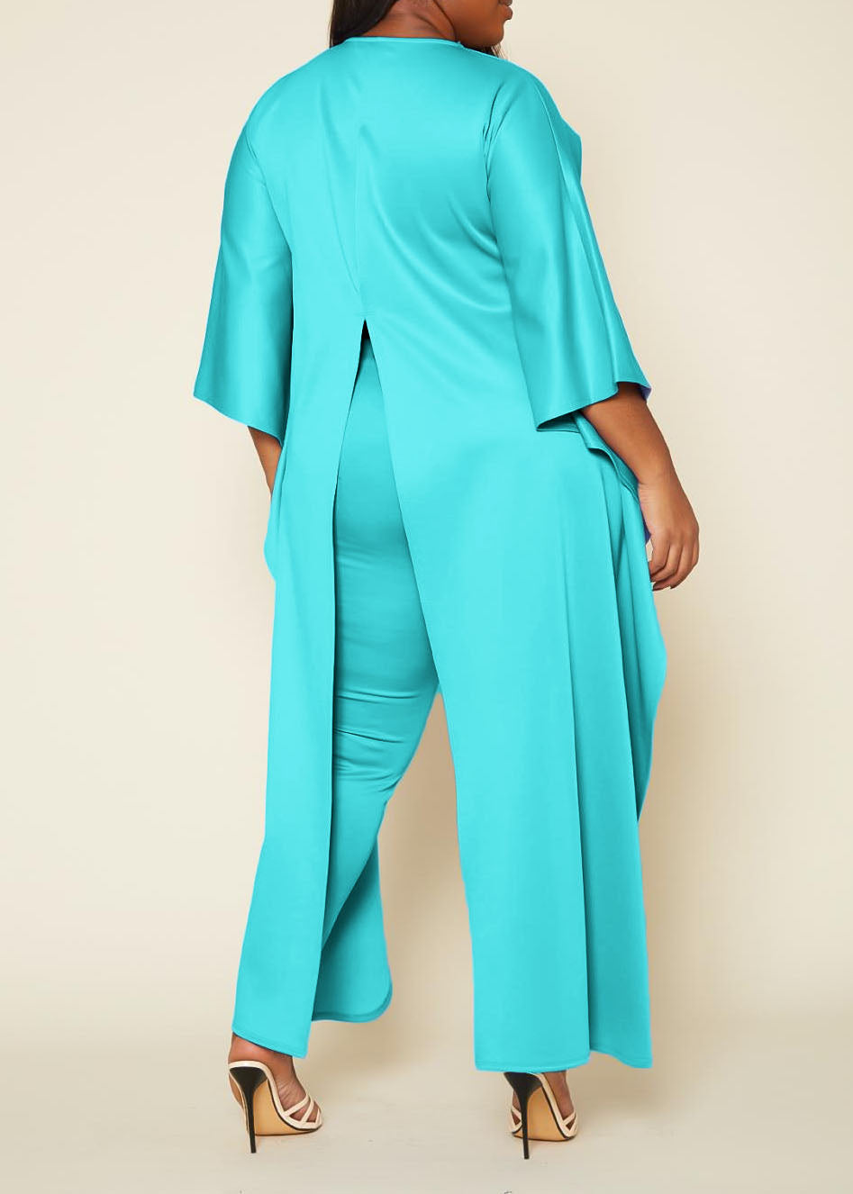 HI CURVY Plus Size Maxi Cape Crop Top & Fitted Pants Set