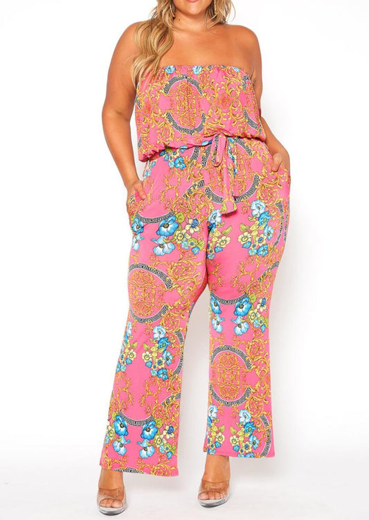 HI Curvy Plus Size Women Multi Print Tube Jumpsuit  Made In USA