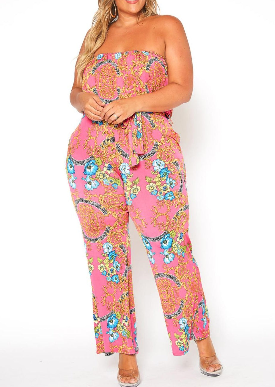 HI Curvy Plus Size Women Multi Print Tube Jumpsuit  Made In USA