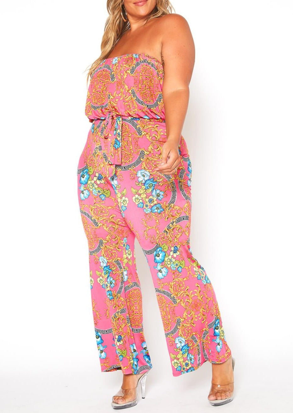 HI Curvy Plus Size Women Multi Print Tube Jumpsuit  Made In USA