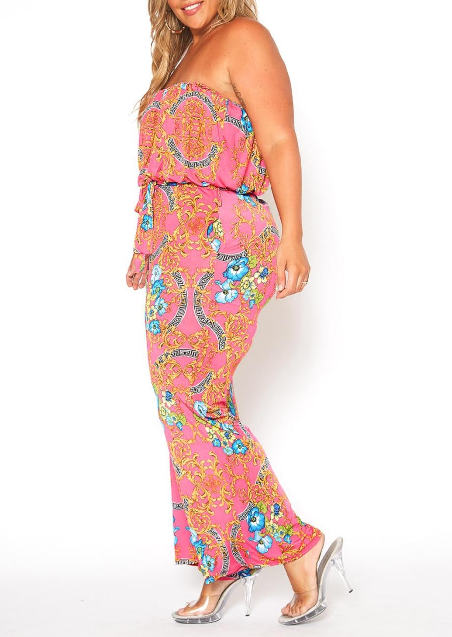 HI Curvy Plus Size Women Multi Print Tube Jumpsuit  Made In USA