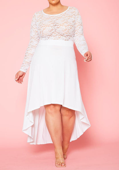 Viva Curvy Plus Size Floral Lace High Low Flare Dress