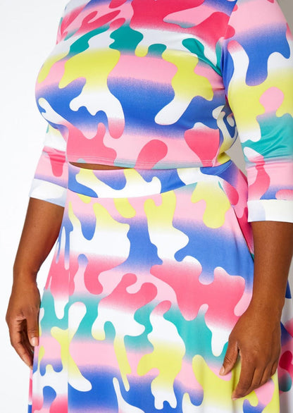 Hi Curvy Plus Size Women Colorful Camo Print Two Piece Set Made in USA