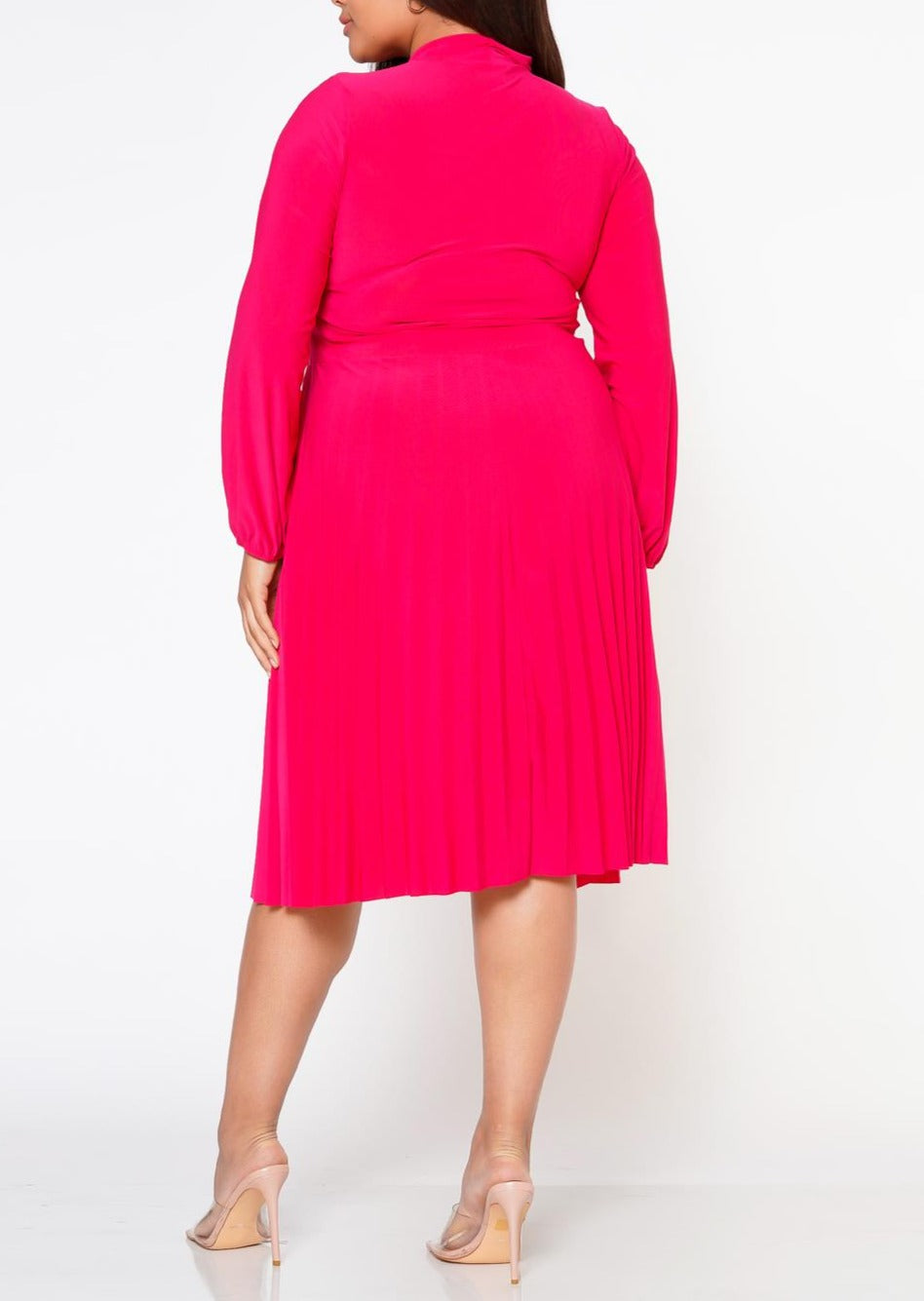 Viva Curvy Plus Size Bow Collar Pleated Fit & Flare Dress