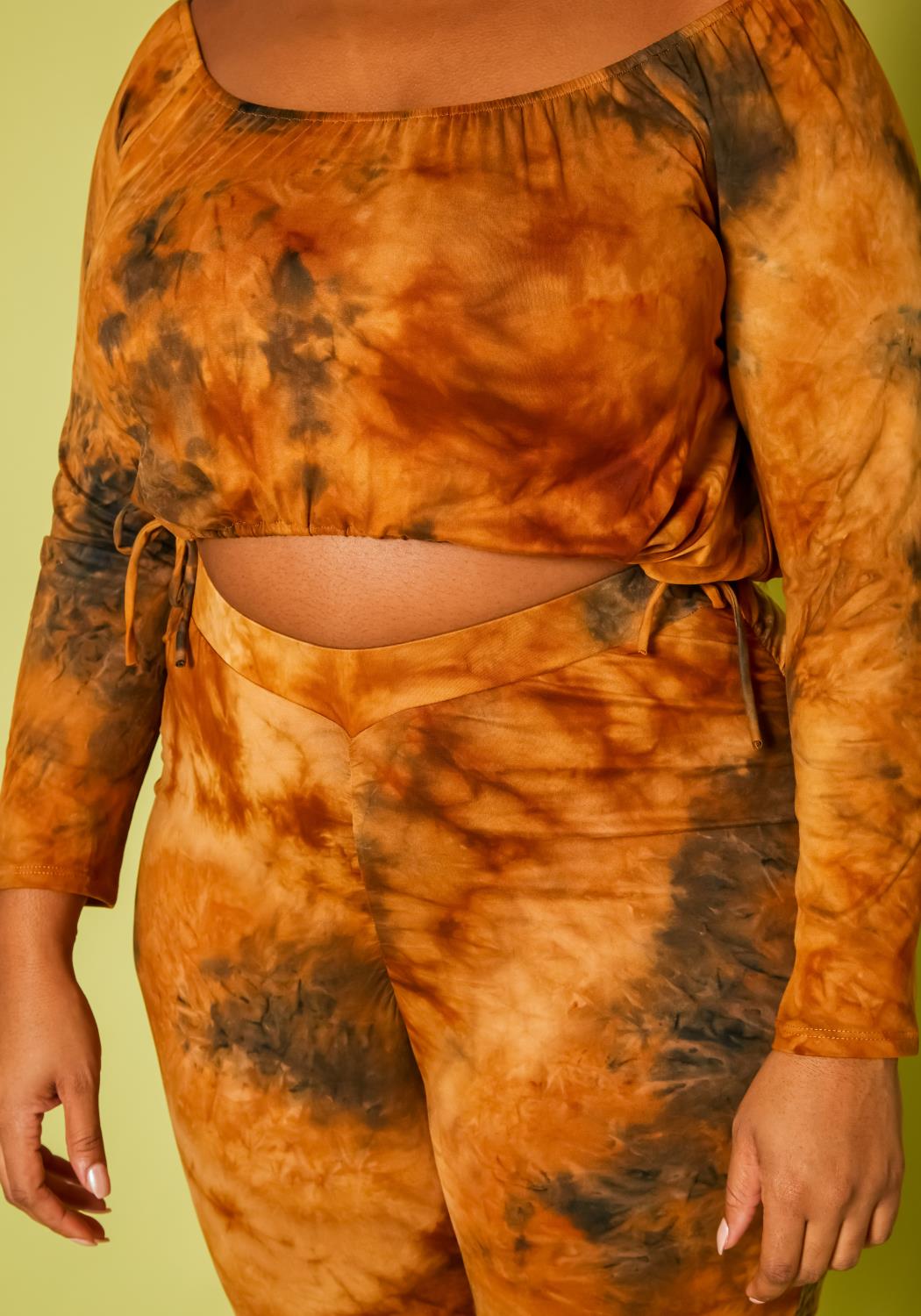 Plus Size Women Tie Dye Crop Top & Legging Set