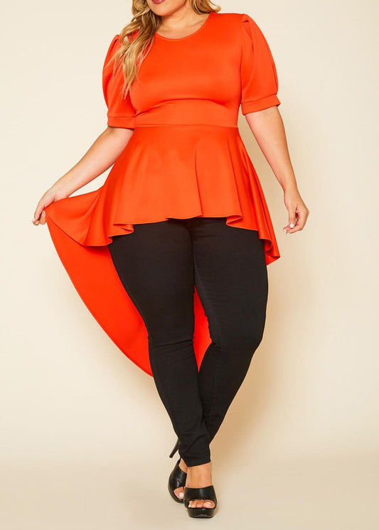 HI CURVY Plus Size High-Low Peplum Top