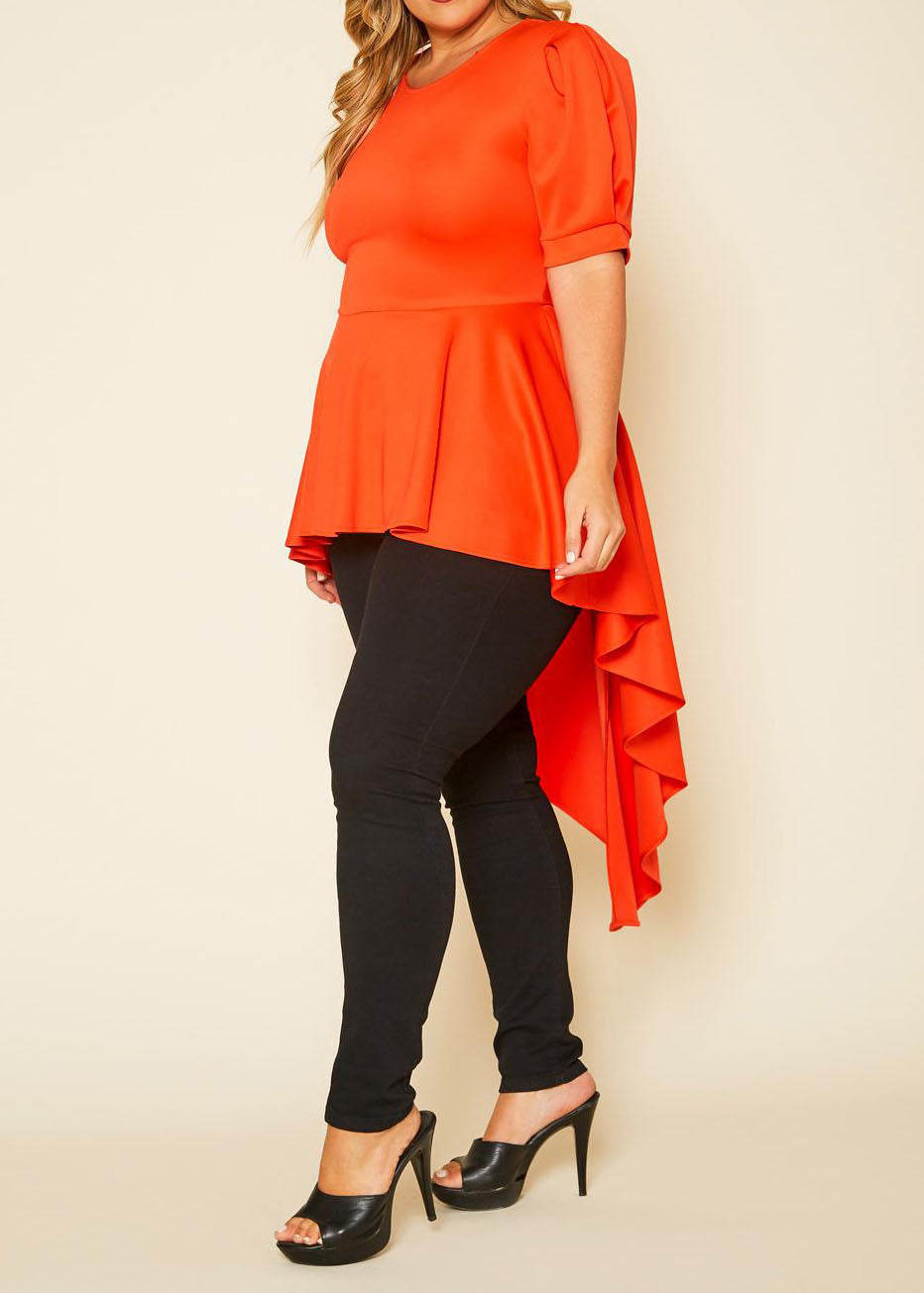 HI CURVY Plus Size High-Low Peplum Top