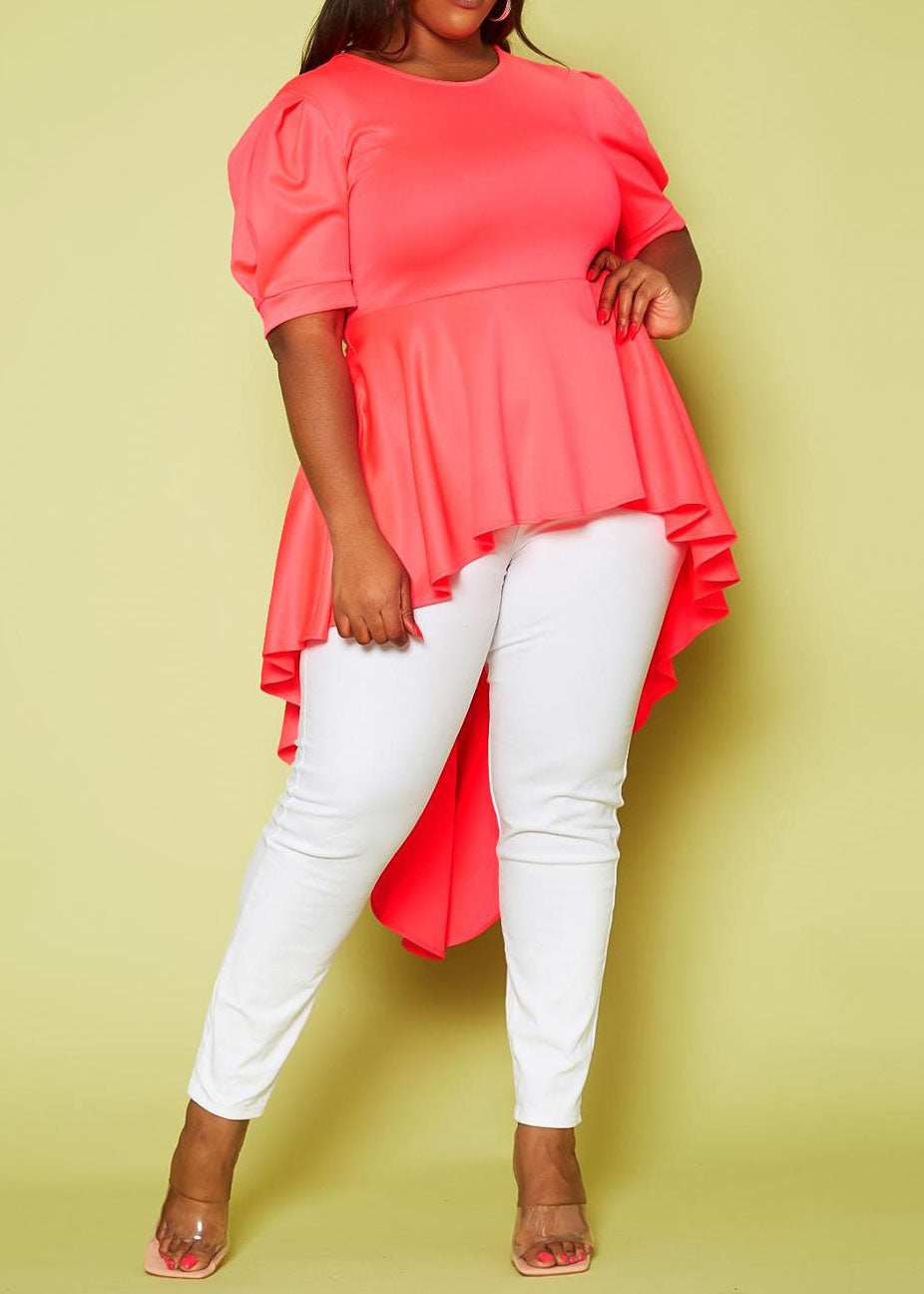 HI CURVY Plus Size High-Low Peplum Top