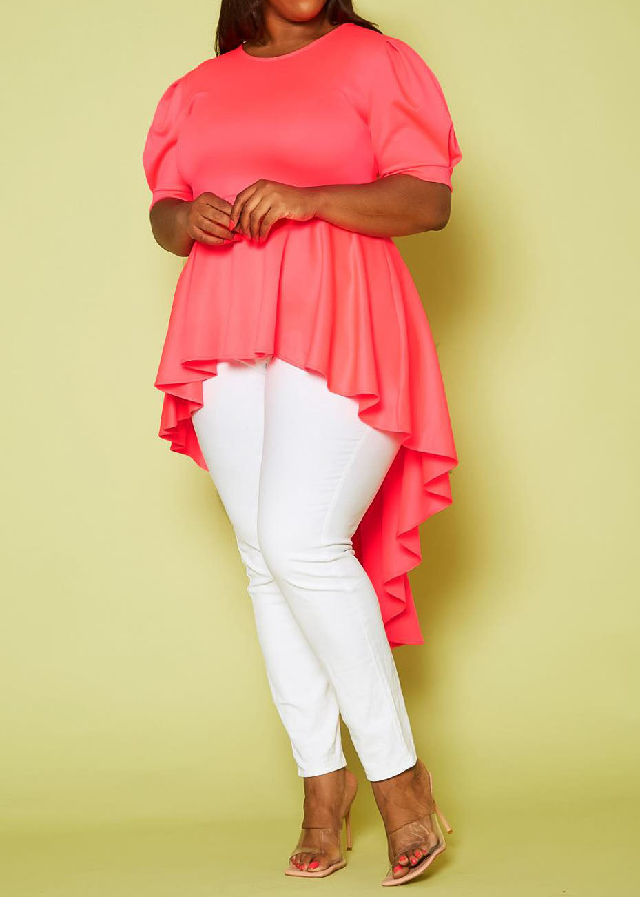 HI CURVY Plus Size High-Low Peplum Top