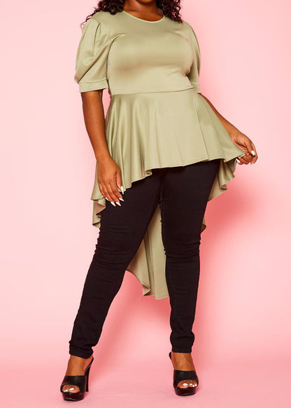 HI CURVY Plus Size High-Low Peplum Top