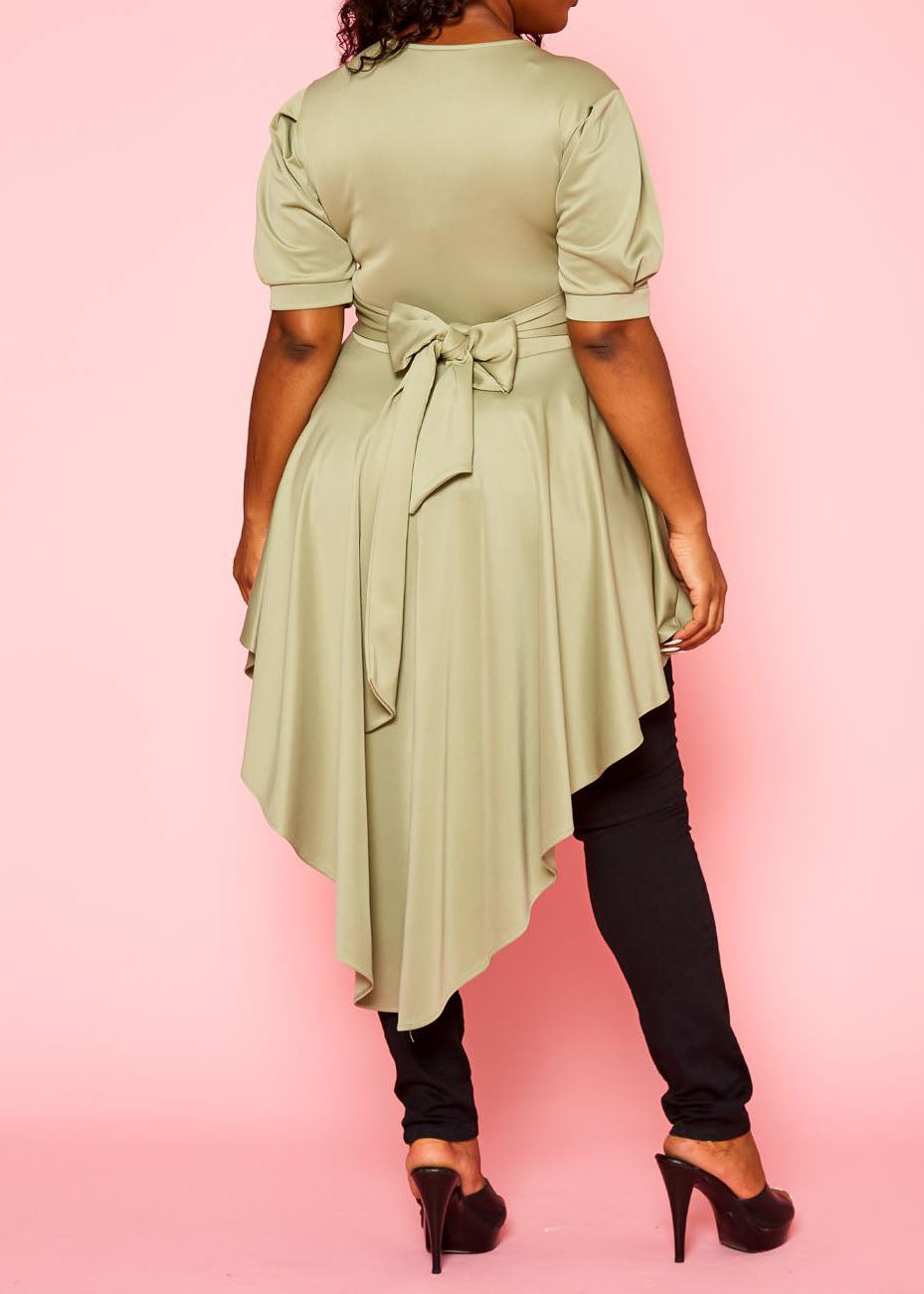 HI CURVY Plus Size High-Low Peplum Top