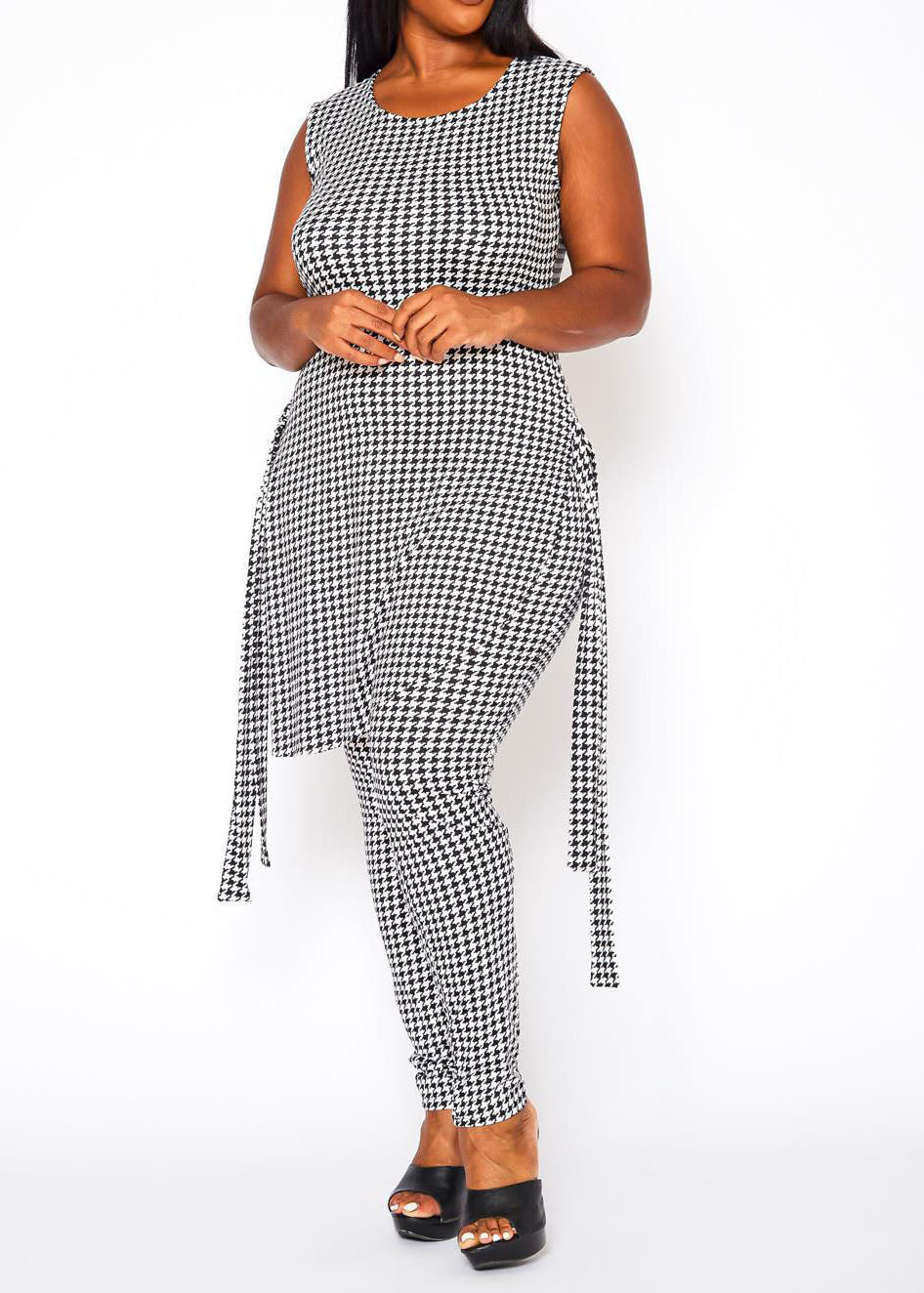 Hi curvy Plus Size Women Houndstooth Print Sleeveless Two Piece Set