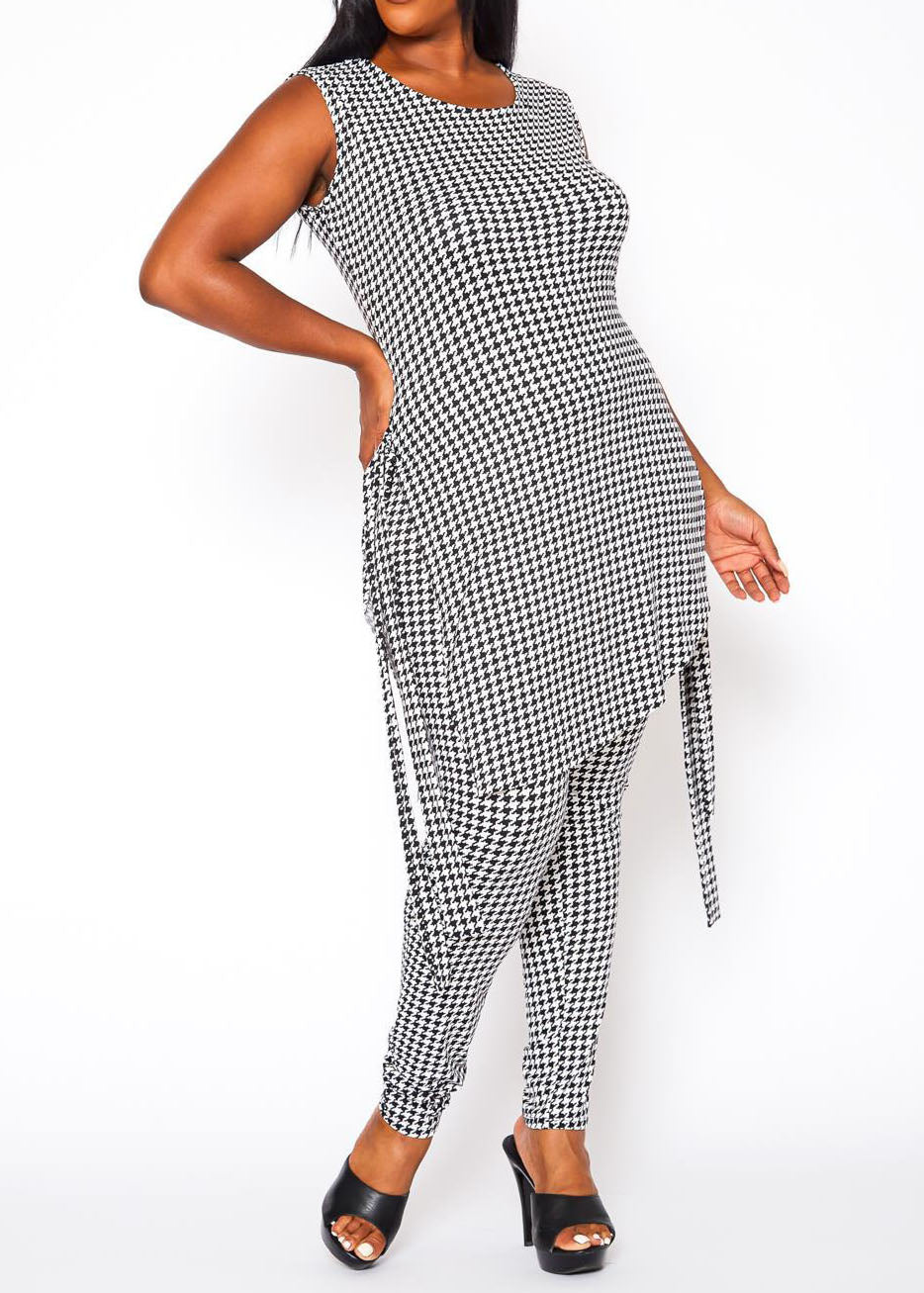 Hi curvy Plus Size Women Houndstooth Print Sleeveless Two Piece Set