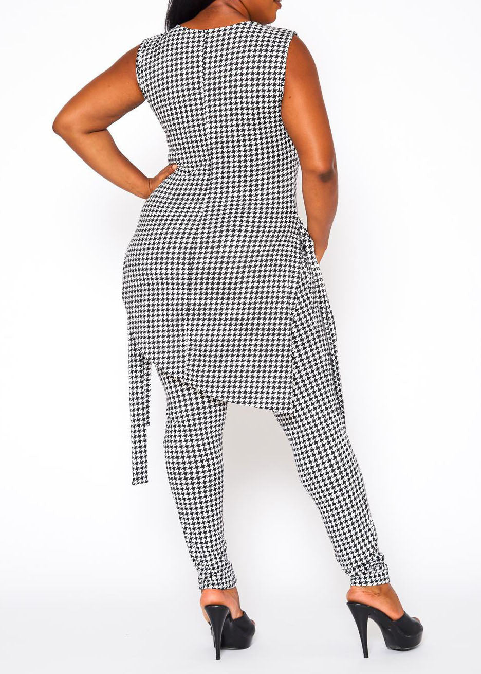 Hi curvy Plus Size Women Houndstooth Print Sleeveless Two Piece Set