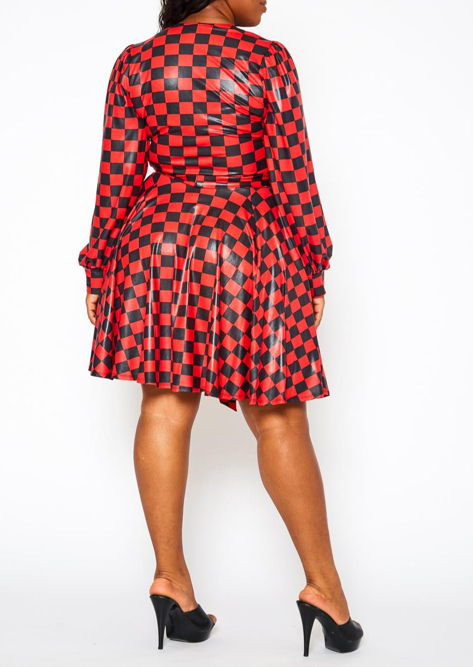 Hi Curvy Plus Size Checkered Print Wrap Top &amp; Pleated Skirt Set