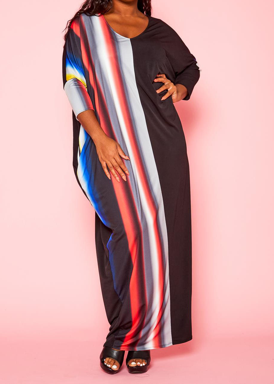 Hi Curvy Plus Size Gradient Pattern Splice Caftan Maxi Dress With Pockets