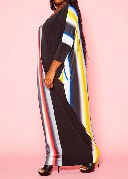 Hi Curvy Plus Size Gradient Pattern Splice Caftan Maxi Dress With Pockets