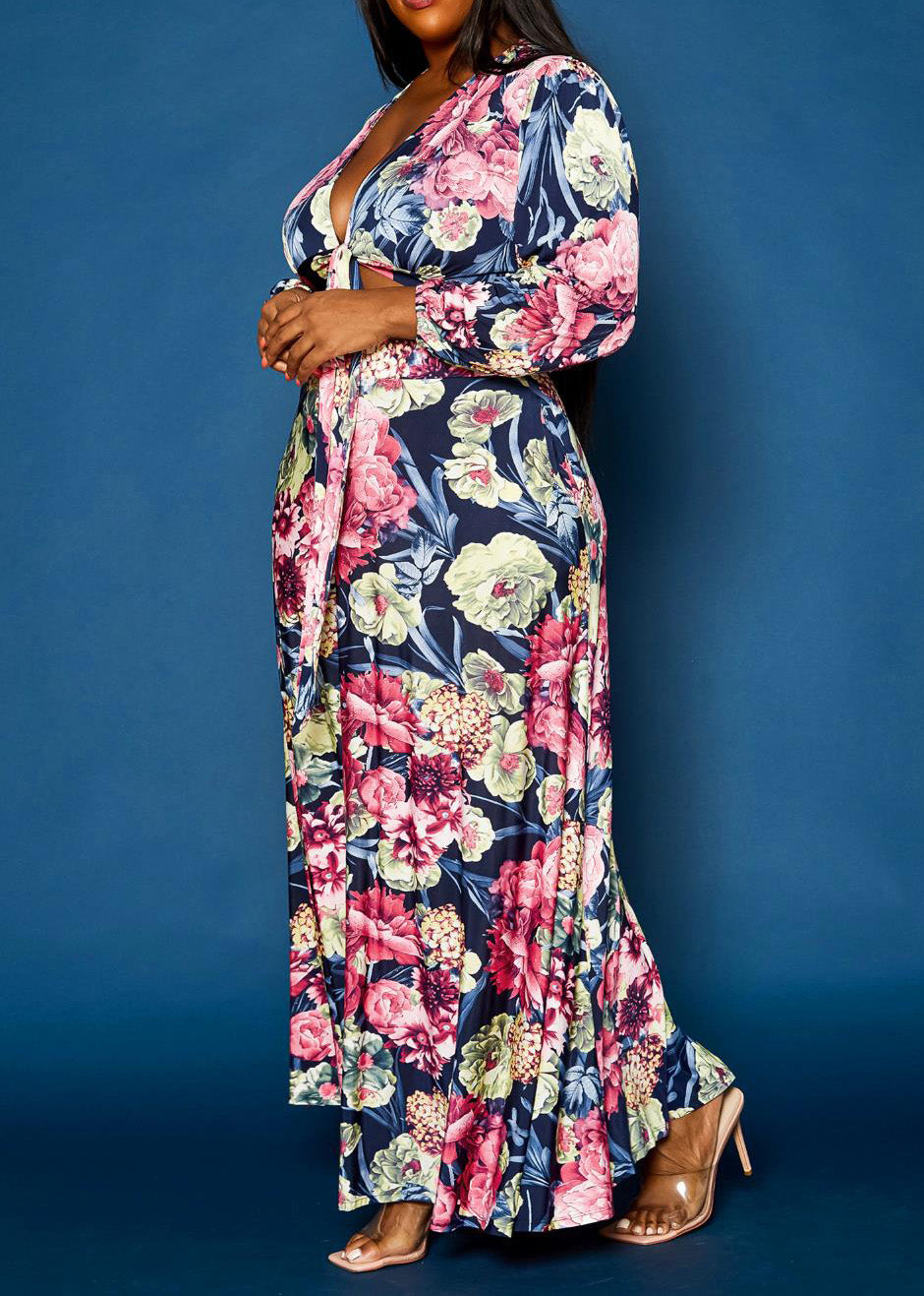 Hi Curvy  Plus Size Women Floral Pattern Two Piece Set Made in USA