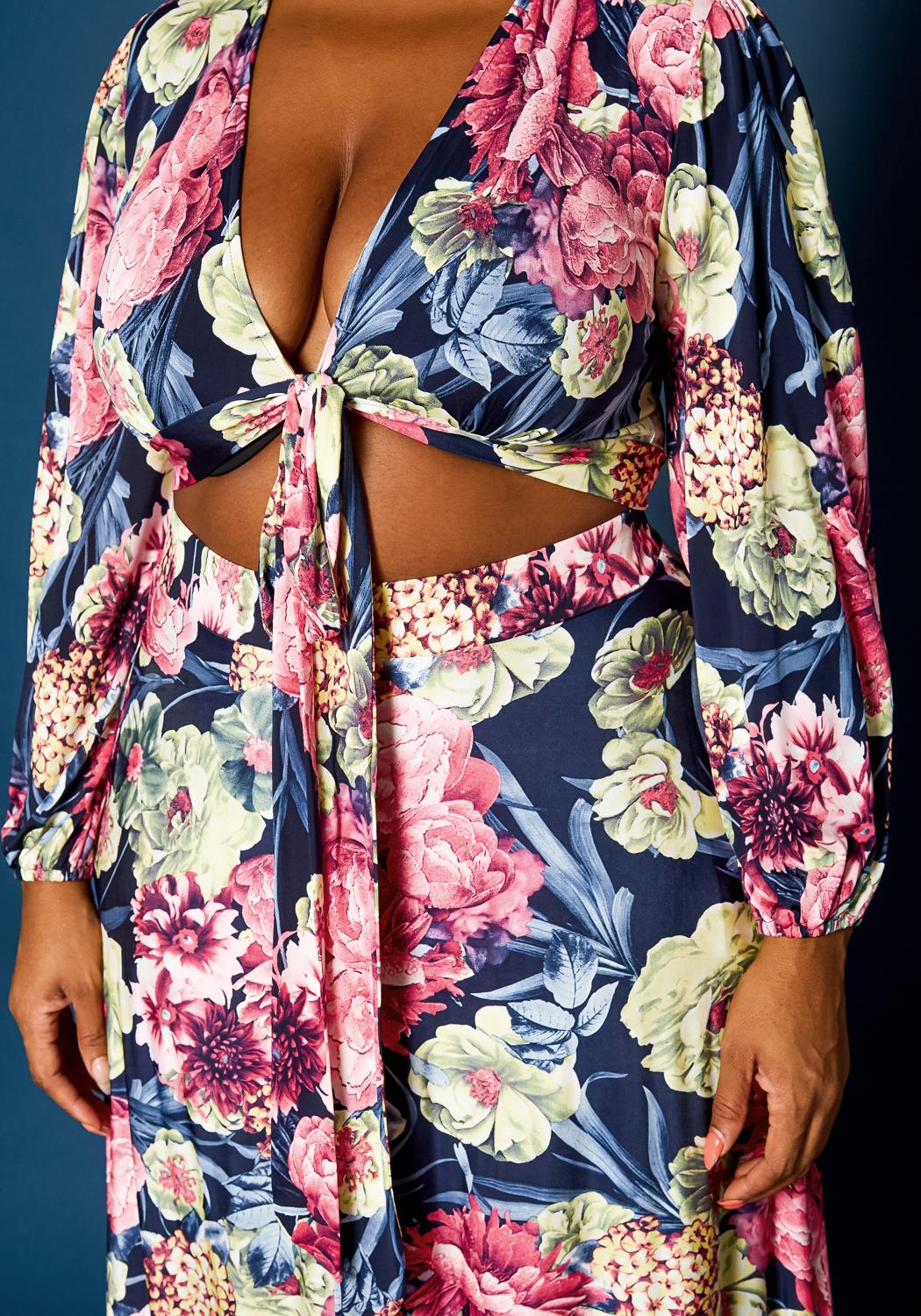 Hi Curvy  Plus Size Women Floral Pattern Two Piece Set Made in USA