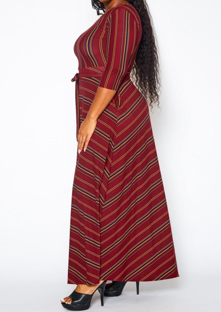 Hi Curvy Plus Size Women Multi Striped Flare Maxi Dress Made In USA