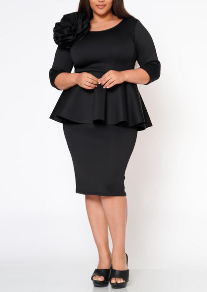 Hi Curvy Plus Size Blossomed Floral Ascent Peplum Dress