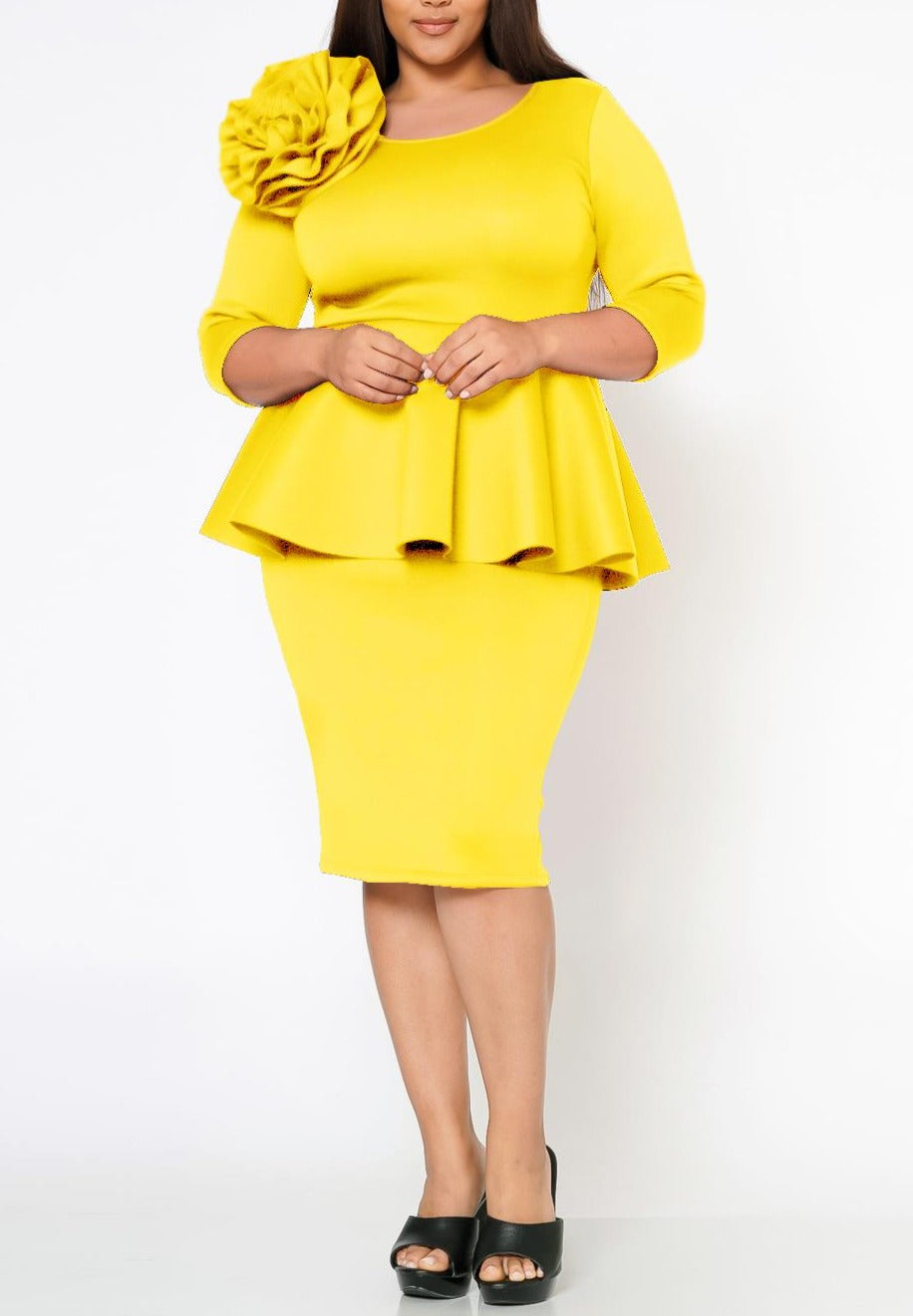 Hi Curvy Plus Size Blossomed Floral Ascent Peplum Dress