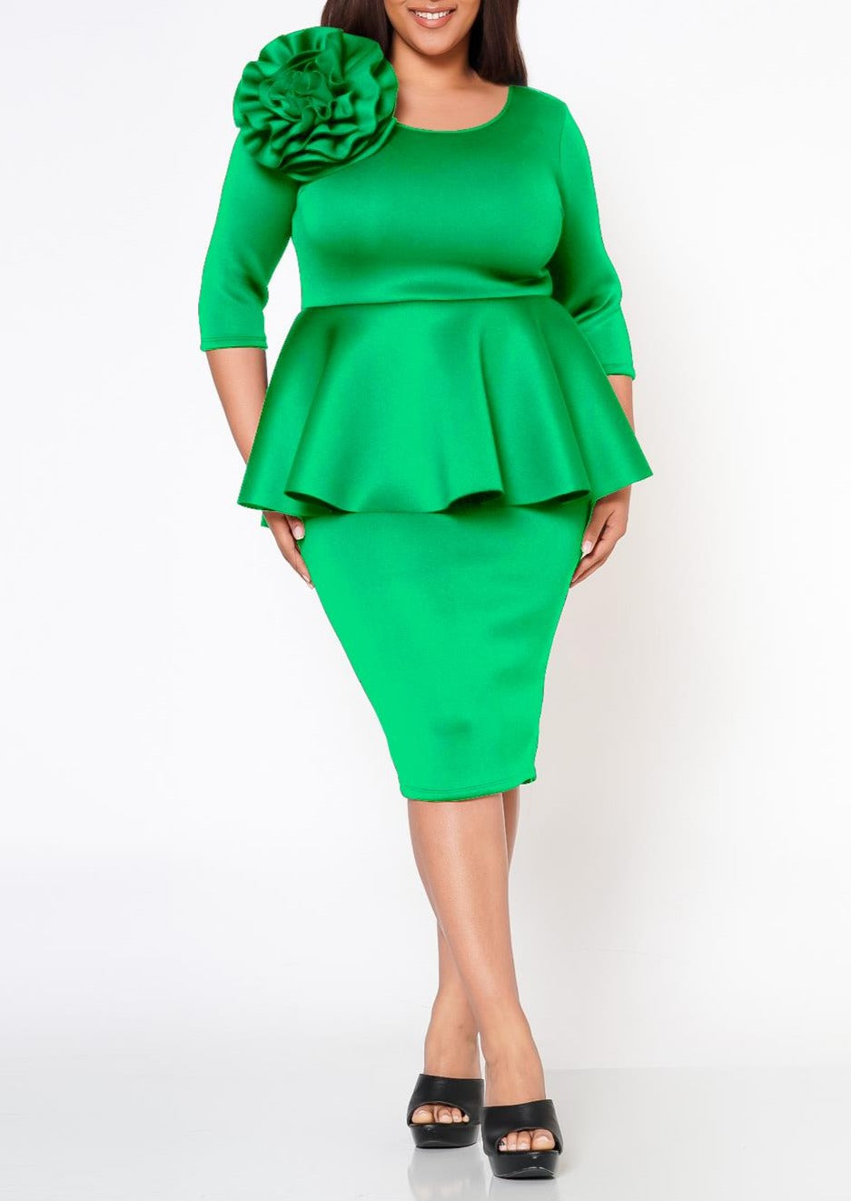 Hi Curvy Plus Size Blossomed Floral Ascent Peplum Dress