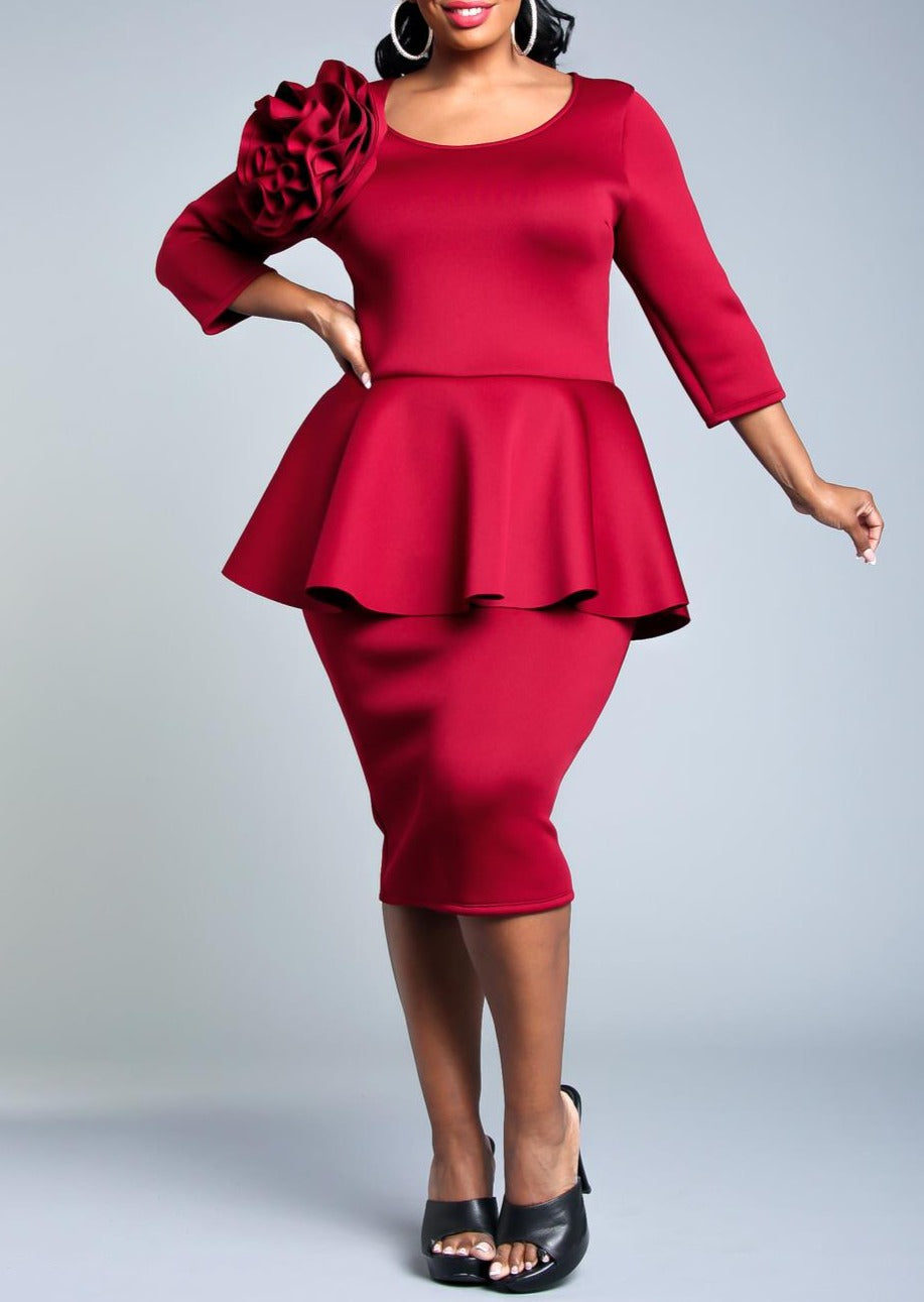 Hi Curvy Plus Size Blossomed Floral Ascent Peplum Dress