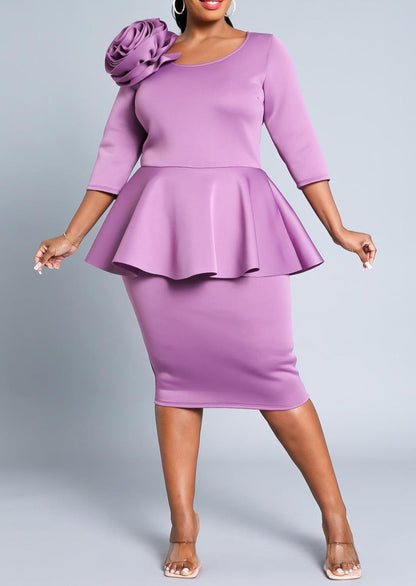 Hi Curvy Plus Size Blossomed Floral Ascent Peplum Dress