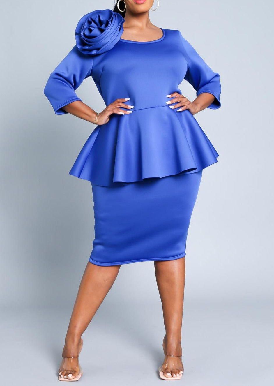 Hi Curvy Plus Size Blossomed Floral Ascent Peplum Dress