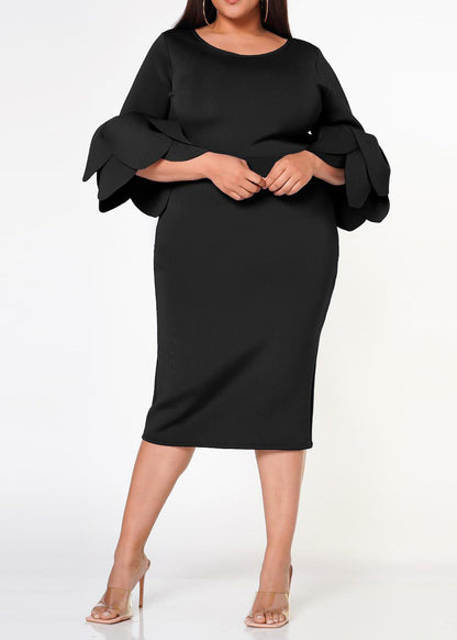 Plus Size Women Elegant Form Fitting Midi Dress