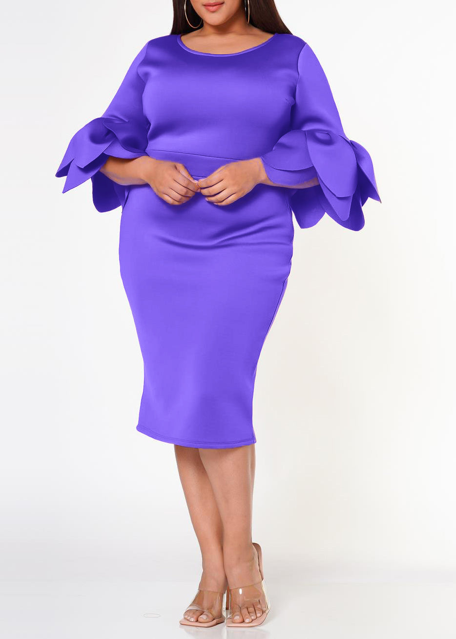 Plus Size Women Elegant Form Fitting Midi Dress