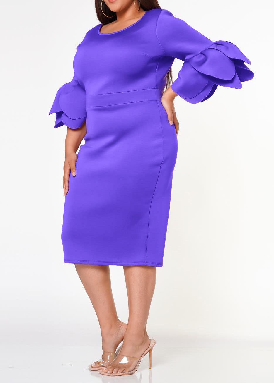 Plus Size Women Elegant Form Fitting Midi Dress