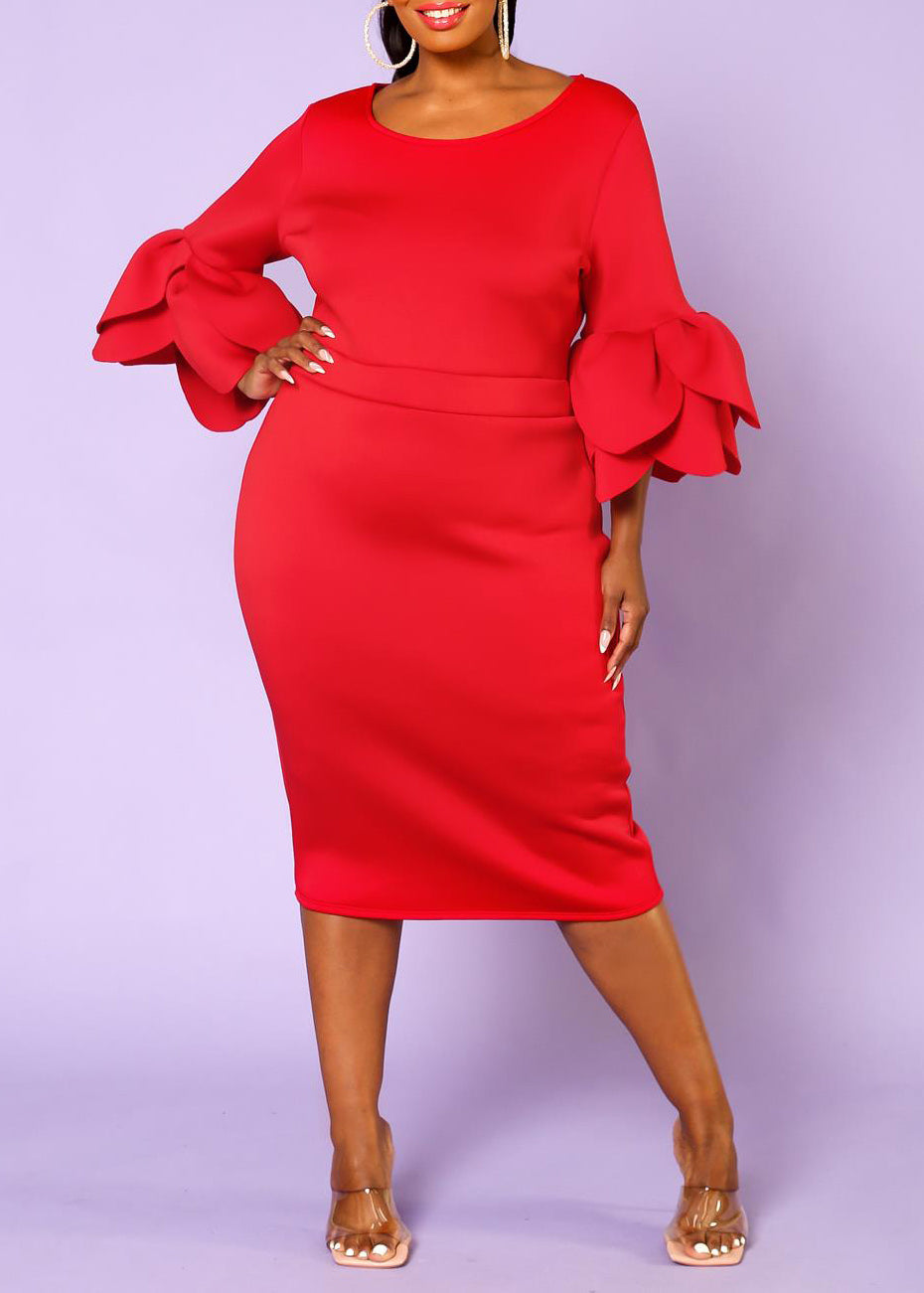 Plus Size Women Elegant Form Fitting Midi Dress