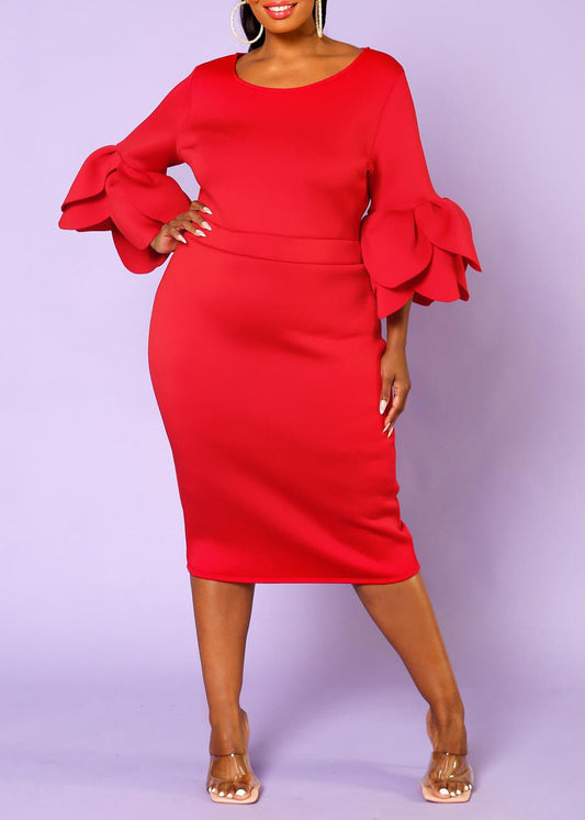 Plus Size Women Elegant Form Fitting Midi Dress