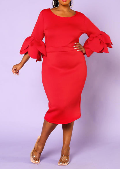 Plus Size Women Elegant Form Fitting Midi Dress