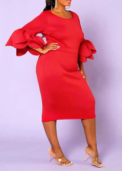 Plus Size Women Elegant Form Fitting Midi Dress