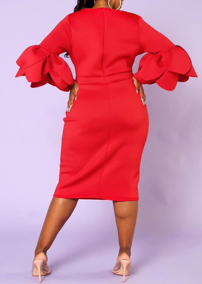 Plus Size Women Elegant Form Fitting Midi Dress