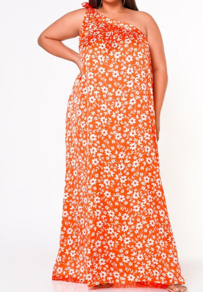 Hi Curvy Plus Size Women One Shoulder Floral Print Maxi Dress