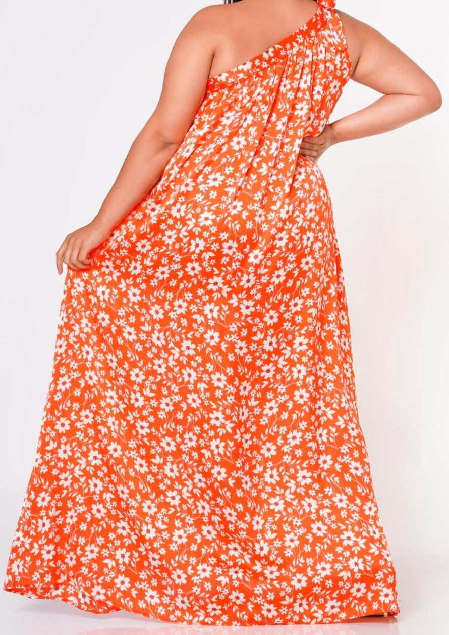 Hi Curvy Plus Size Women One Shoulder Floral Print Maxi Dress